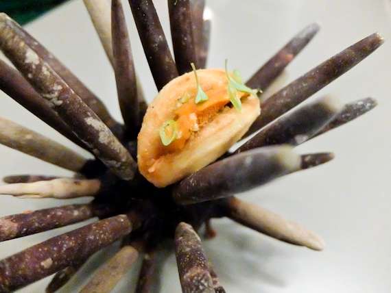 Ocean bao bun filled with carrot and sea urchin