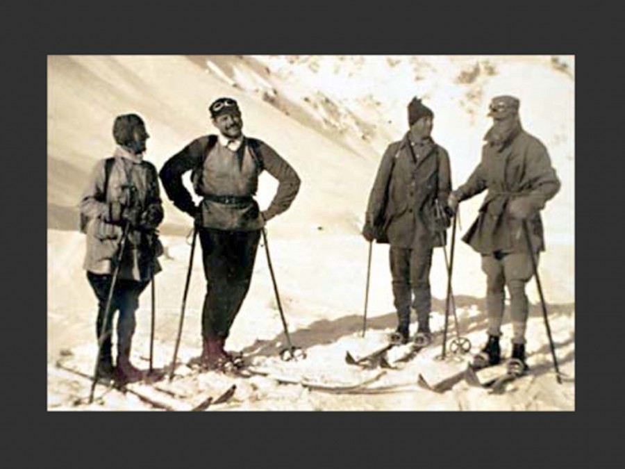 Ernest Hemmingway 2nd from left skiing in Galtur