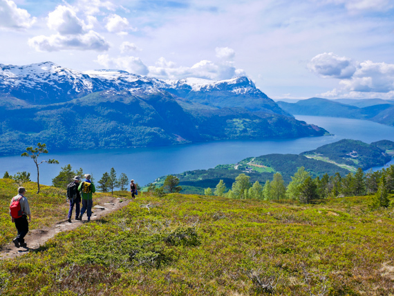Walking the Fjords of Norway Hikers Descending