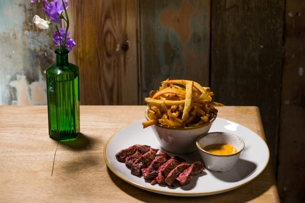 Steak frites Bearnaise at Petits Pois restaurant