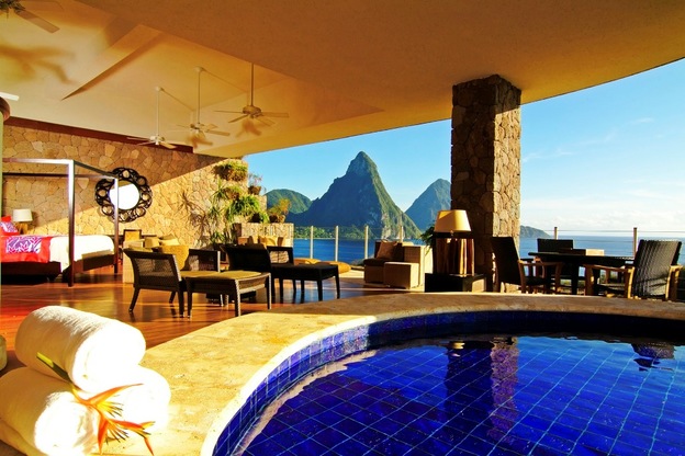 Andy Mossack literally lives the high life at Jade Mountain Resort, perhaps the most spectacular luxury hotel in the world?