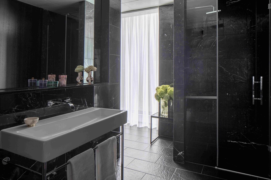 Anantara The Marker Dublin Hotel Black Marble Bathroom 1