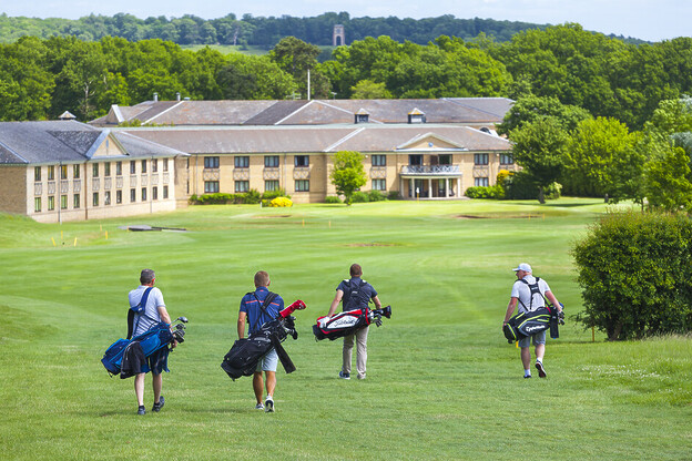 Lucy Daltroff gets to practise  her golf swing at  the Trackmen driving range,  during her visit  to the Belton Woods Hotel in Lincolnshire.