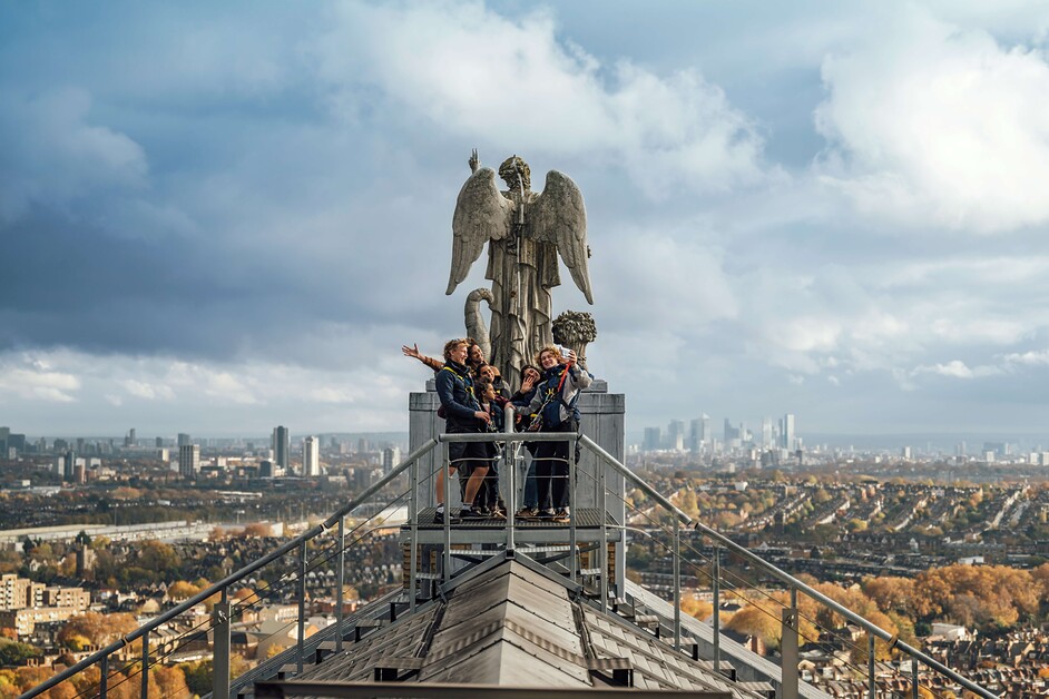 Andy Mossack climbs Summit Ally Pally on a prelaunch climb up the highest roof walk in the UK.