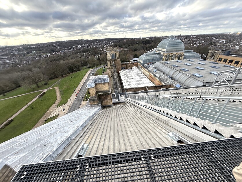 Andy Mossack climbs Summit Ally Pally on a prelaunch climb up the highest roof walk in the UK.