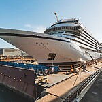 Viking Libra makes its Float Out debut at the Fincantieri shipyard in advance of its 2026 delivery.