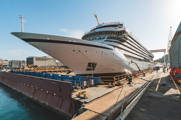 Viking Libra makes its Float Out debut at the Fincantieri shipyard in advance of its 2026 delivery.