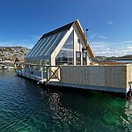 Sarah Kingdom eats at the Brygge Restaurant before taking a boat to Hitra Island to sleep on the Floating Suite on Hitra Island.