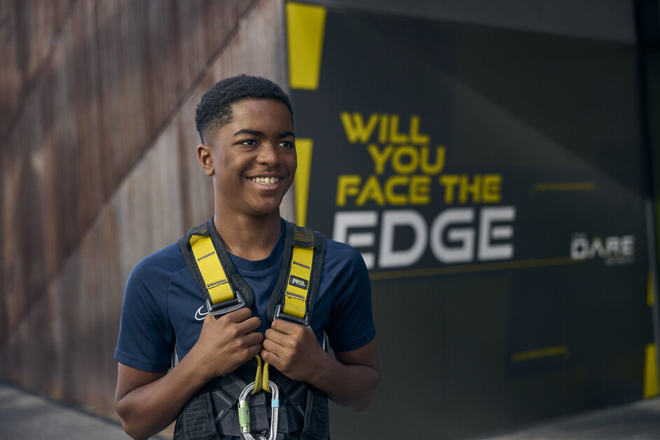 Andy Mossack enjoys a morning out with the family on the Dare Skywalk almost 50 metres above the ground at the top of the Spurs stadium.